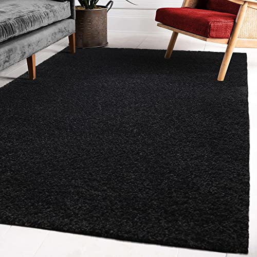 Impression Wohnzimmerteppich - Hochwertiger Öko-Tex zertifizierter Flächenteppich - Solid Color Teppich Schwarz - Größe 80x150