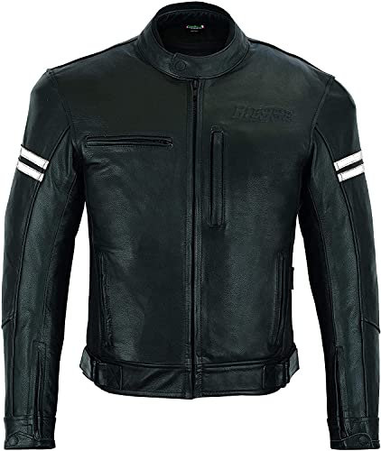 BI ESSE - Giacca Giubbotto Moto in Pelle, Uomo, Vintage caffè race, completo di Protezioni (IT, Testo, S, Regular, Regular, NERO/BIANCO)
