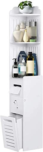 Greensen Colonne Salle de Bain Meuble WC Rangement Angle, Petit Meuble de Rangement Armoire de Plancher d'angle Organisateur de Rangement sur Pied, Armoire Latérale Meubles de Salle 120x22x20c