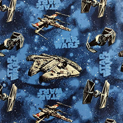 FS598_3 Star Wars Rebellenschiffe Blau Baumwollstoff Design Handwerk Masken Quilten Polsterstoff Meterware (Meterware)