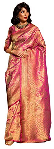 ETHNIC EMPORIUM 2 Toni Morbido Handloom Tessitura Seta Patrimonio Indiano Reale Donna Designer Saree Zari Musulmano Sari, Rosa