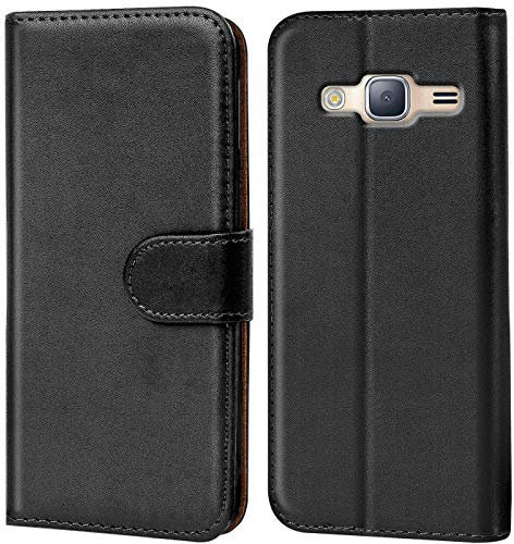 Verco Handyhülle für Samsung J3 (2016) Hülle, Schutzhülle für Samsung Galaxy J3 2016 [J320] Tasche PU Leder Flip Case Brieftasche - Schwarz