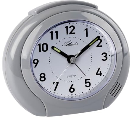 Atlanta Wecker ohne Ticken Große Zahlen Analog Quarz Grau - 2140/4