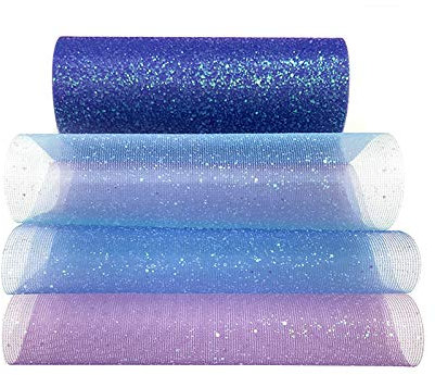 Regenbogen Glitter Tüll Rollen 6 Zoll x 10 Yards Stoff Tüll Spule Funkelnde Tüll Band Rolle Pailletten Stoff Rolle für Braut Bogen Rock Geschenkverpackung Hochzeitsfeier Dekoration Blau