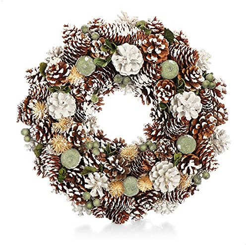 COM-FOUR® Türkranz Weihnachten - Adventskranz mit Pinienzapfen und grünen Äpfeln - Deko- und Tischkranz - liebevolle Handarbeit (Adventskranz XL)