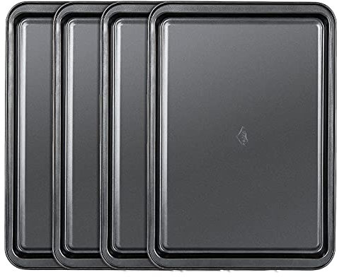 SENENQU Lot de 4 Plaque Pâtisserie Antiadhésif Four, 37×26×2CM Plaque Four Rectangulaire en Acier au Carbone - Plat Four Pour la Cuisson de Pâtisseries, Pain, Biscuits - Sans PFOA - Noir