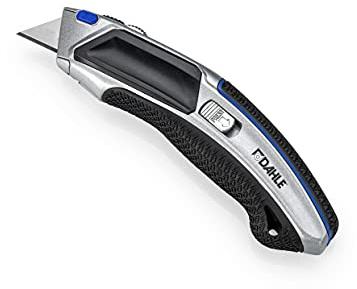 Dahle Profi Heavy Duty Cutter (Trapezklinge, Metallgehäuse, automatische Klingennachführung, inkl. 4 Ersatzklingen) schwarz / silber