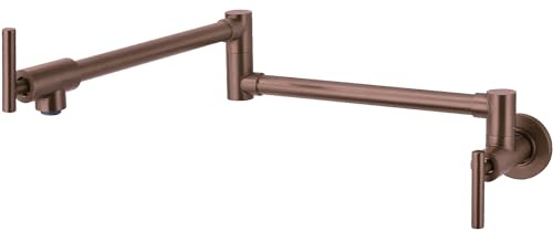 Topffüller-Wasserhahn in gebürstetem Roségold 2 Griffe Ventil Edelstahl Küchenarmatur mit extra langem 61 cm Auslauf Doppelgelenk Dehnbarer Klapparm, Einloch-Wandmontage