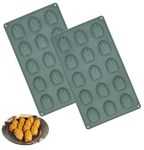 Lot de 2 Mini Moule à Madeleine, Silicone Moule à Gâteau Madeleine, Madeleine Moulle de Cuisson à 15 Trous, Antiadhésifs Madeleine Pâtisserie Plaque pour Mousse Chocolat Gâteau (Gris carbone)