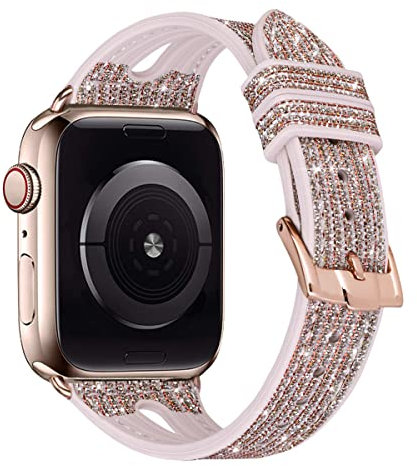 MroTech Compatibile con Apple Watch Cinturino 49 mm 45 mm 44 mm 42 mm per Donna Banda per iWatch Serie 9/8/7/6/5/4/3/2/1 Bracciale Pelle Silicone Band 49mm/45mm/44mm/42mm Bilng Slim Rose Gold