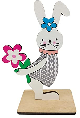 Yuemei Kreativer Oster Hasen Ornamente, Osterdeko Oster Holz Kaninchen Figuren Hasen Ornament Hasen Ostern Party Ostern Tisch Deko (White H, M)