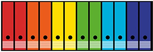 Wallario Ordnerrücken Sticker Kräftiger bunter Regenbogen - Rückenschilder für 12 breite Ordner, Klebeetiketten