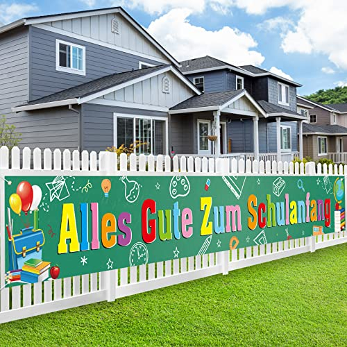 FORMIZON Einschulung Banner Deko, Herzlich Willkommen Schulanfang Banner für Einschulung Dekoration, Alles Gute Zum Schulanfang Girlande, Junge Mädchen 1. Schultag Schulanfang Deko, 270×35cm (Grün)