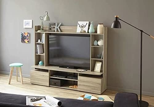 Salone Negozio Online MOBILE TV PORTAOGGETTI LIBRERIA KIT PARETE LIVING SILVER CM.165X150X40 ROVERE