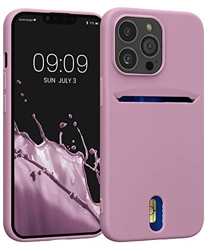 kwmobile Cover compatibile con Apple iPhone 13 Pro - in Silicone morbido - Custodia con scomparto porta carte biglietti - Back Case rosa antico matt