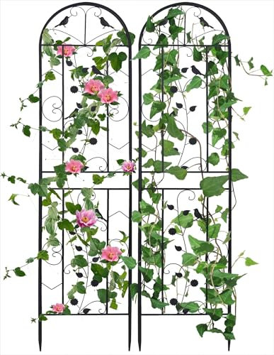 AESOME Garden Trellis Decorative Outdoor: 82 inch Tall Metal Fence Black Lattice Panel Yard Corner Décor for Climbing Plant Flower Rose Clematis Bougainvillea Lily Ivy Vine (2 Pack)