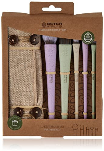 Beter - Ensemble de maquillage naturel Fiber - Kit 5 pinceaux et pinceaux à cheveux synthétiques, idéal pour cadeau