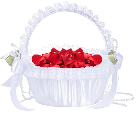 Hochzeitskorb, Blumenstreukorb Blumenmädchen Hochzeits-Blumenmädchen Blütenblatt Blumenmädchenkörbchen Streublumenkorb mit Spitzenverzierung für Hochzeit Fotografie