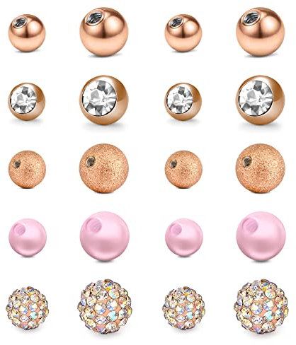 Mayhoop 10 Paar 14G 5mm/8mm Piercingkugeln für Bauchnabelpiercing Chirurgenstahl oder Kunststoff Ersatzkugeln Perle Kristallkugeln für Bauchnabelpiercing für Frauen Rosegold