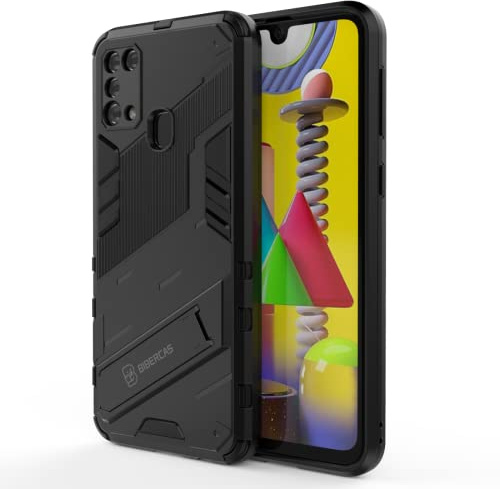 EASSGU Custodia per Samsung Galaxy M31 (6.4 Inches), con Cover Protettiva in Armor Silicone Antiurto per PC Kickstand - Nero