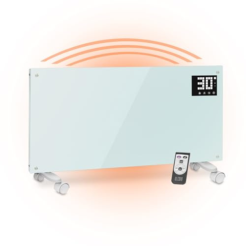 Ulcano Termoconvettore Nero Con Modalità ECO 1000W, Potenza Max 2000W, Stufa Elettrica A Basso Consumo, Montaggio A Parete o Con Ruote, Con Termostato, Colore Bianco
