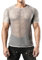 JOGAL Herren Muskel Transparent Kurzarm Shirts Netz Hemd Grau Groß