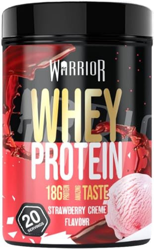 Warrior Whey Protein Powder 500g - Up to 36g* Protein per Shake – Low Sugar - Muscle Growth and Recovery Drink - Amazing Taste - 20 Servings - GMP Certified (Strawberry Crème)