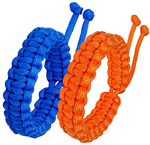 Jewboo Paracord Survival Bracelets Braided Paracord Handmade Rope for Couples Men Women Adjustable Size (Blue & Orange)