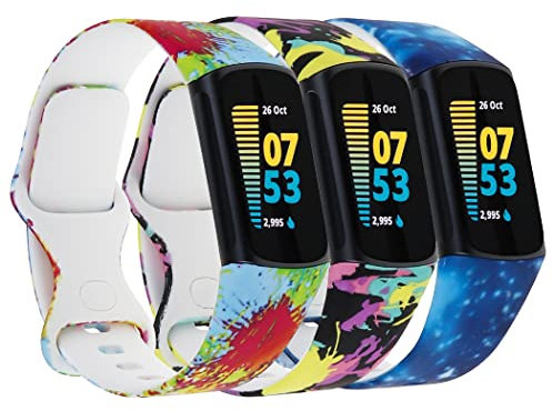 Baaletc 3 Stück Silikon Armband Kompatibel mit Fitbit Charge 5 Armband/Fitbit Charge 6 Armband, Wasserdichtes Weiche Atmungsaktive Sportbänder für Charge 5 Armband/Charge 6 Armband, Klein Groß