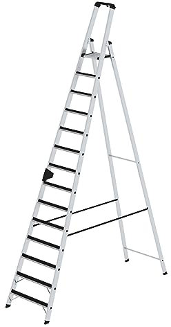 PROREGAL Stufen-Stehleiter | einseitig begehbar mit Clip-Step | 14 Stufen | Leiter, Teleskopleiter, Trittleiter, Bockleiter, Sprossen-Doppelleiter