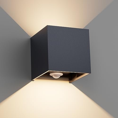Klighten 12W Aussenlampe Außenwandleuchte mit Bewegungsmelder, Außenlampe mit bewegungsmelder Einstellbarer Lichtstrahl, Wandleuchte mit Bewegungsmelder Außen/Innen für Weg,IP65,2700K,Anthrazit