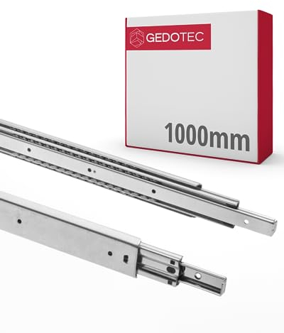 Gedotec Schubladen Auszugsschienen mit Kugelführung VOLLAUSZUG | STRONG | 1 Paar - Schubladenschienen aus Stahl Rollenauszug - Teleskopschienen 1000 mm | Schienensystem Verzinkt | Tragkraft 100 kg