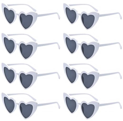 8 Stück Herz Sonnenbrille für Damen, Vintage Herzform Brille Herz Sonnenbrille 90er Jahre Hippie Brille Partybrille, JGA Brille Team Braut Herz Brille für Party, Halloween, Weihnachten, Hochzeit