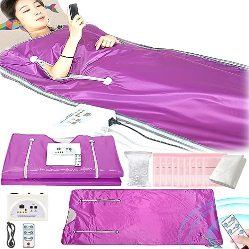 Manta Sauna Infrarrojos, Manta Sauna Infrarrojos 2 Zonas Con Cremallera 100 Gorros Ducha 10 Bolsas Baño Terapia Desintoxicación Sauna Manta Sauna Oxford Portátil Manta Calefactable Con Control Remoto