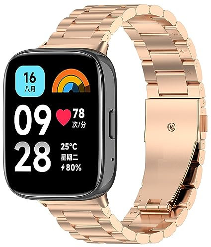 CZhkg Armband für Redmi Watch 3 Lite/Watch 3 Active Strap, Uhrenarmbänder Ersatzband Uhrenarmband Edelstahlband,Strap Armbänder WristStrap Bracelet für Redmi Watch 3 Active/Watch 3 Lite (Roségold)