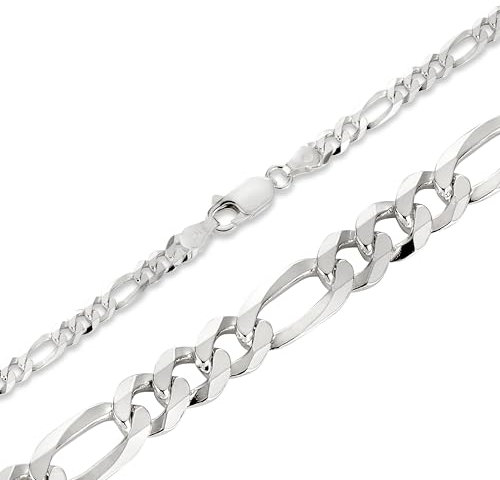 BlinqBlinq Figaro Silberkette in 3mm 6mm 925 Sterling Silber Längen 40cm 50cm 60cm Silberschmuck Unisex Halskette Herren Halskette oder Damen Halskette (50, 6mm (flach))