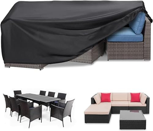 RICHIE Garden Furniture Cover Waterproof Heavy Duty 420D Oxford Fabric 270x180x90cm Rectangular Garden Table Covers Patio Table Cover Waterproof Anti-UV Furniture Covers for Furniture Sets