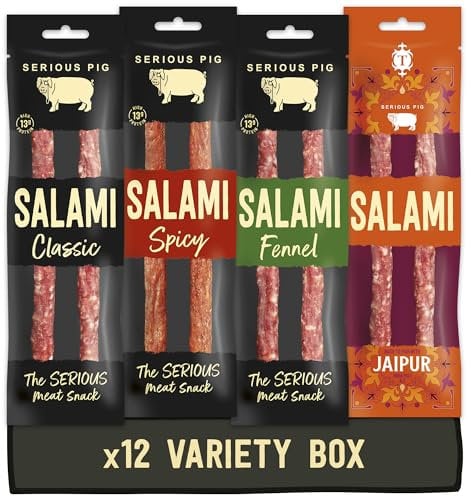 SERIOUS PIG - Salami Pub Snacks Variety Pack, Keto, High Protein, Free-Range British Pork, Salami, 30 g (Pack of 12)