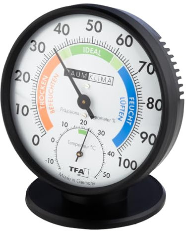 TFA Dostmann Präzisions Thermo-Hygrometer,45.2033, zur Raumklimakontrolle, analog, mit Komfortzonen, Kontrolle von Temperatur und Luftfeuchtigkeit (schwarz)