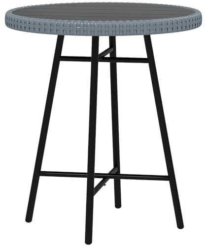 Outsunny Outdoor Couchtisch Garten PE Rattan Beistelltisch mit Kunststoff Holz Tischplatte X-Form Unterstützung für Indoor Outdoor Balkon Terrasse Grau