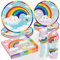 PARTY GO 96 Pcs Rainbow Party Tableware Set, Paper Plates Cups and Napkins, Disposable Dinnerware Party Supplies for Birthday Party Wedding Baby Shower Engagement Serve 24 Guests
