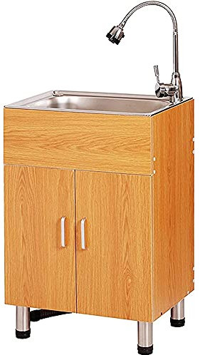 YOtat Mueble De Lavandería con Fregadero De Acero Inoxidable 304, 1 Compartimento, Fregadero Comercial De Acero Inoxidable, Fregadero Público Independiente, Lavabo Interior con Grifo