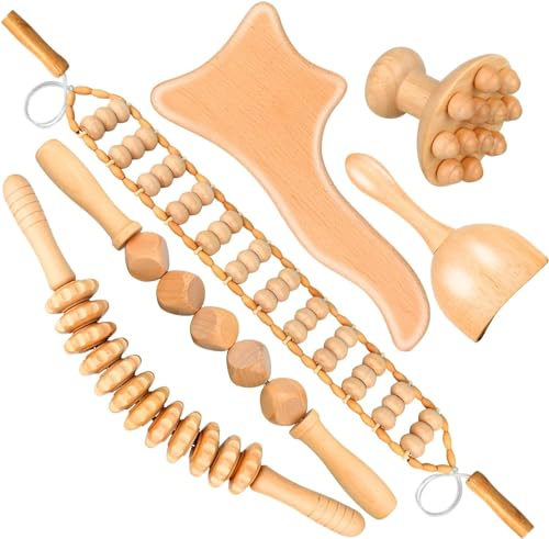 Binlingdaily Outils de massage thérapeutiques 6Pcs pour façonner le corps, kit Maderoterapia pour drainage lymphatique anti-cellulite, massage incurvé en bois pour jambes et ventre