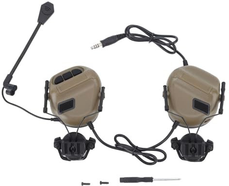 HERCHR Casque Tactique, Casque Tactique De Chasse Et De Tir, Cache-Oreilles, Protection Auditive, Casque D'amplification Sonore pour Talkie-walkie(Brun)