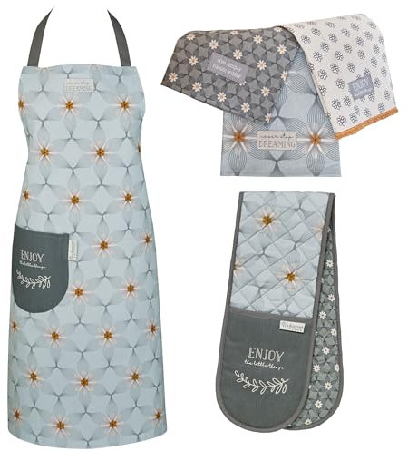 Cooksmart 5-Piece Apron & Accessories Set | Double Oven Gloves & Tea Towels Perfect For Any Kitchen