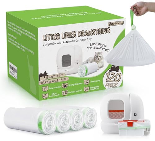 Pura Max & X Katzentoiletten-Einlagen für Haustier-Katzen, extra dick, strapazierfähig, Kordelzug, selbstreinigend, auslaufsicher, Einweg-Müllbeutel, 55,1 x 30 cm, 120 Stück