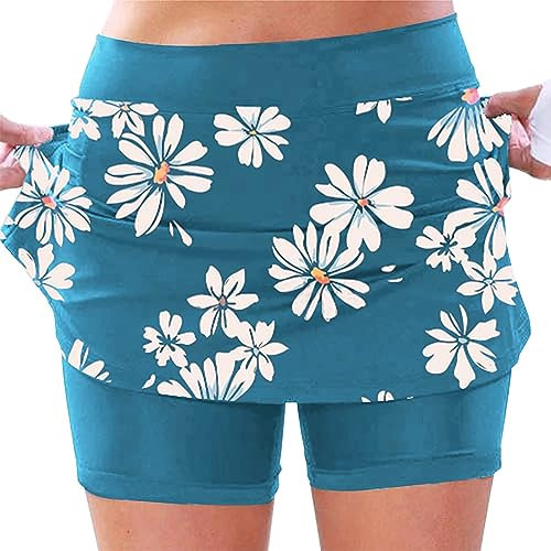 AMDOLE Jupe Short Femme avec Poches Sport Décontracté Jupe Couleur Unie Jupe Taille Moyenne Pantalons- La Randonnée, La Course, Le Cyclism Solide Taille Pas Cher (01C-Blue, XXXL) Prime Only Dealss