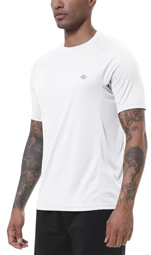 MoFiz Rashguard Anti-UV Homme Manches Courts T Shirt Séchage Rapide Surf UPF 50+ pour Natation Surf Plongée Plage Blanc1 EU 4XL