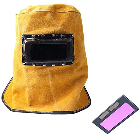 Schweißerhaube, Leder-Schweißanzug, Schweißmaske, Schweißerhaube, hitzebeständiger Lederhelm mit Filterlinse, Hals-Augen-Gesichtsschutz, Schweißer-Sicherheitszubehör, hitzebeständiger Anzug(Auto Darke
