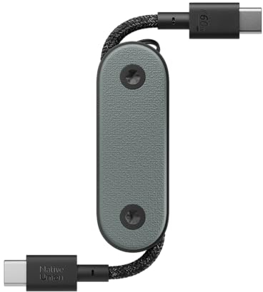 Native Union Pocket Cable 60W – Cable de Carga Portátil USB-C a USB-C Trenzado Reforzado – Compatible con iPhone Air, 17, 17 Pro Max, iPad Pro, iPad Air, Galaxy S25, Flip 7, Fold 7 (Verde Ardesia)